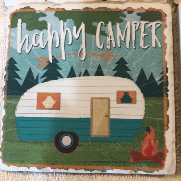 NWOT counterart happy camper’s multi image absorbent stone tumbled tile coasters - Picture 5 of 7